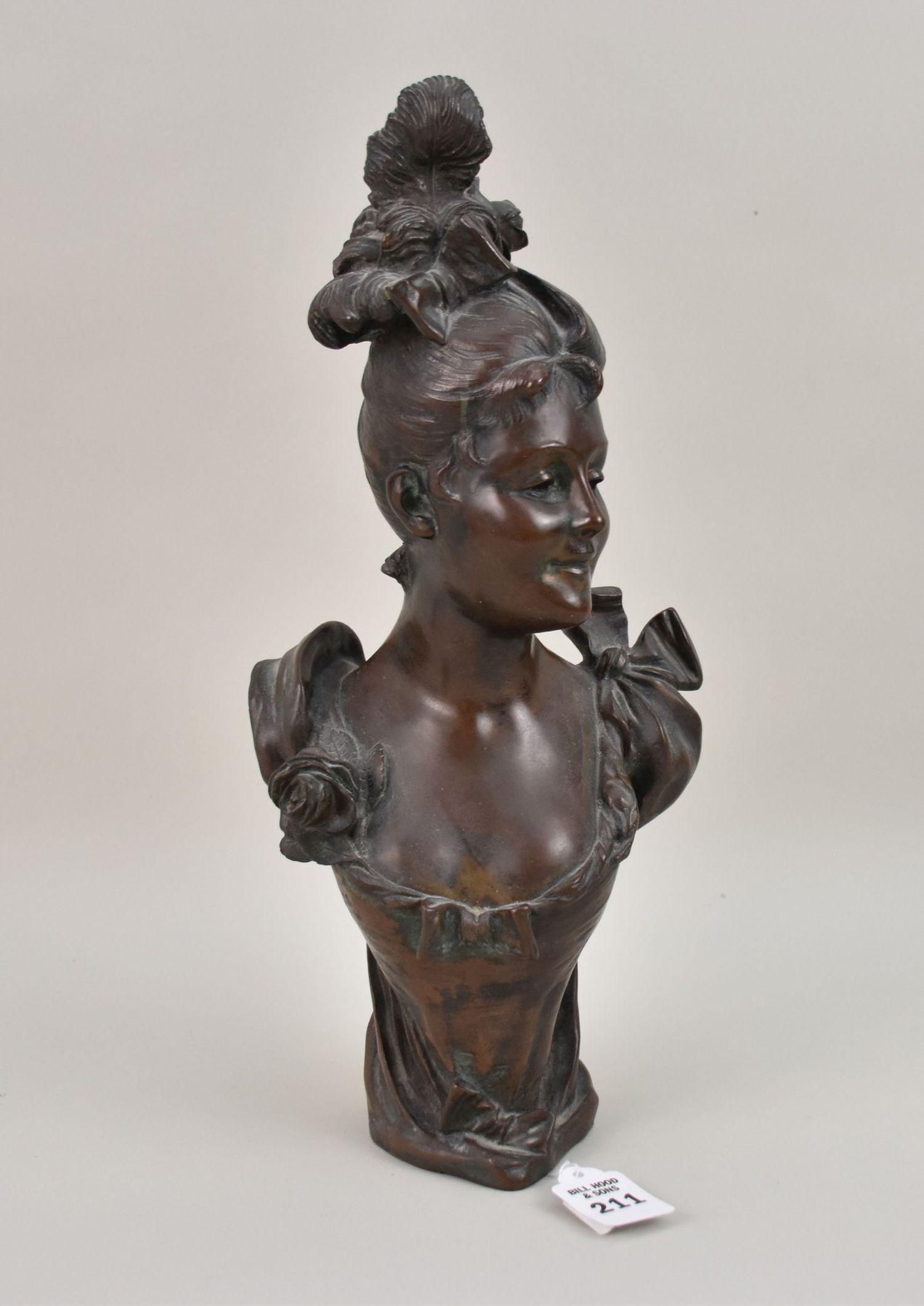 Victor Leopold Bruyneel (Belgian, b. 1859) Belle Epoque Bronze Bust of a Young Woman - Late 19th (1 of 7)