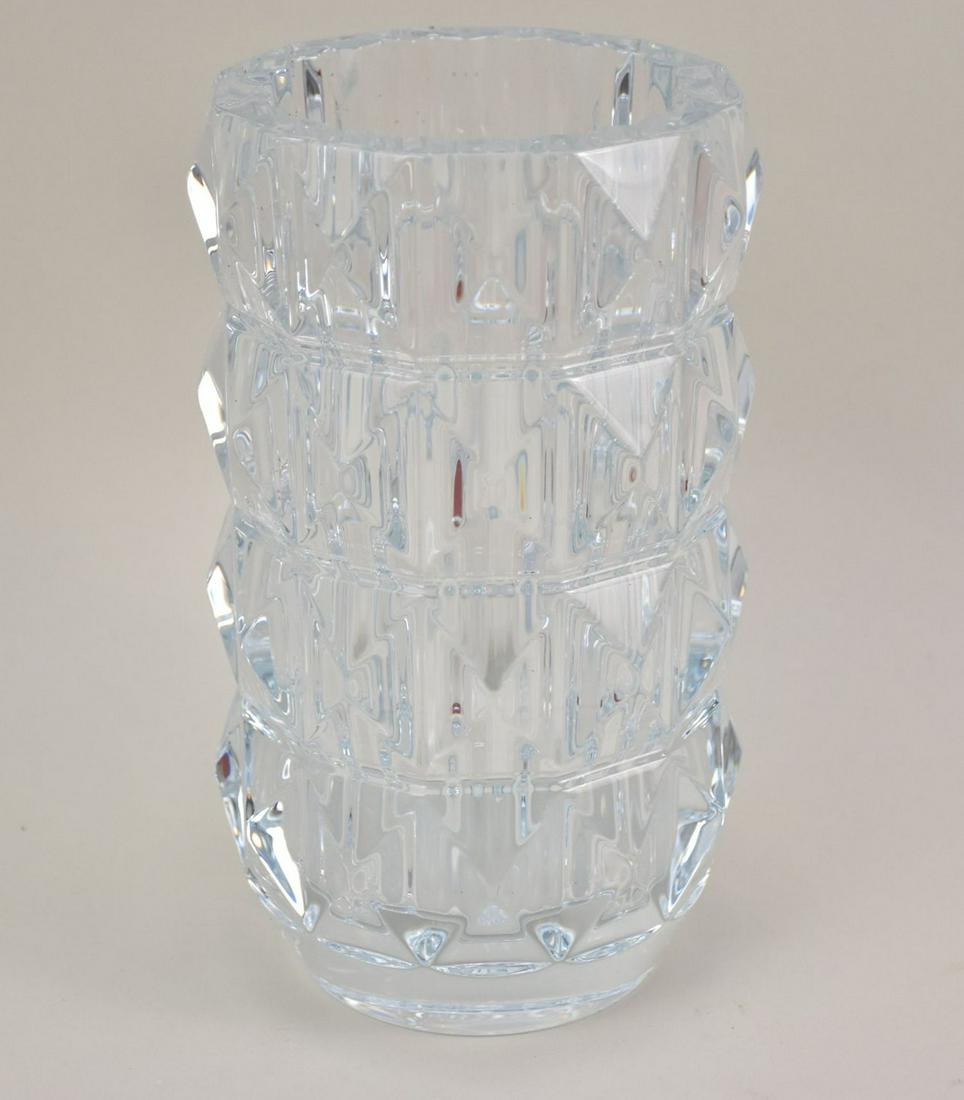 BACCARAT Crystal Luxor Round Vase - France. A Baccarat clear crystal cylindrical vase with diamond (1 of 9)