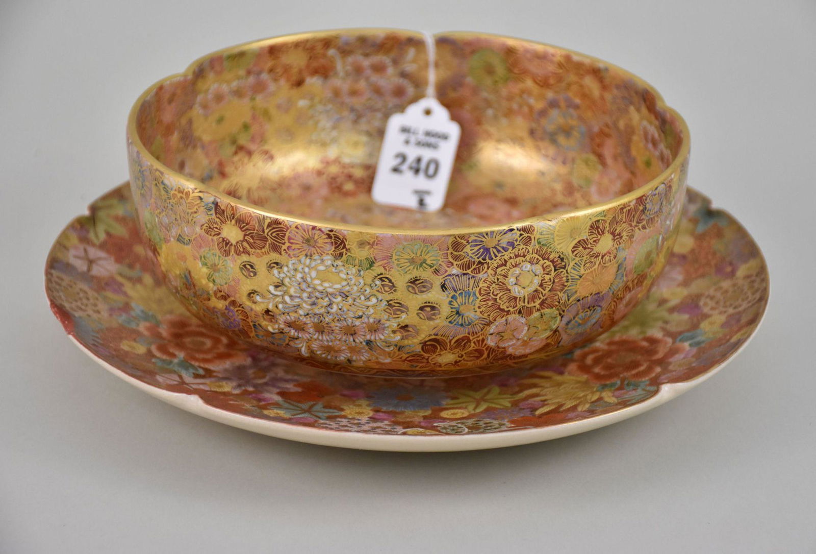 Japanese Satsuma "Thousand Flowers" Millefleur Bowl & Charger - A porcelain bowl and plate with the (1 of 7)