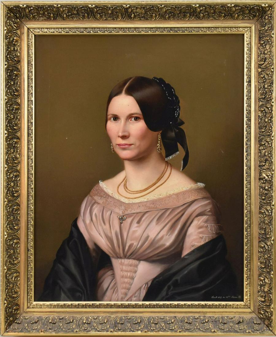 German School signed Gemalt 1847 and script in lower right corner. oil on canvas, Realistic Portrait (1 of 5)