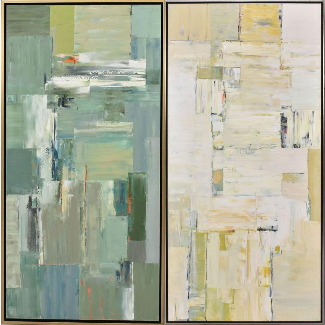 Pair of Abstract Paintings by Kathleen Weich o/c, Light Above - ca. 2010. and Save the Green - ca. (1 of 11)