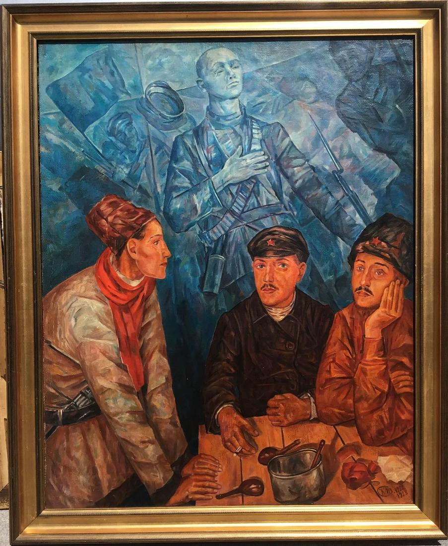 Kuzma Sergeevich Petrov-Vodkin (RUSSIAN, 1878â€“1939) oil on canvas, Military Scene dated 1922 and (1 of 6)