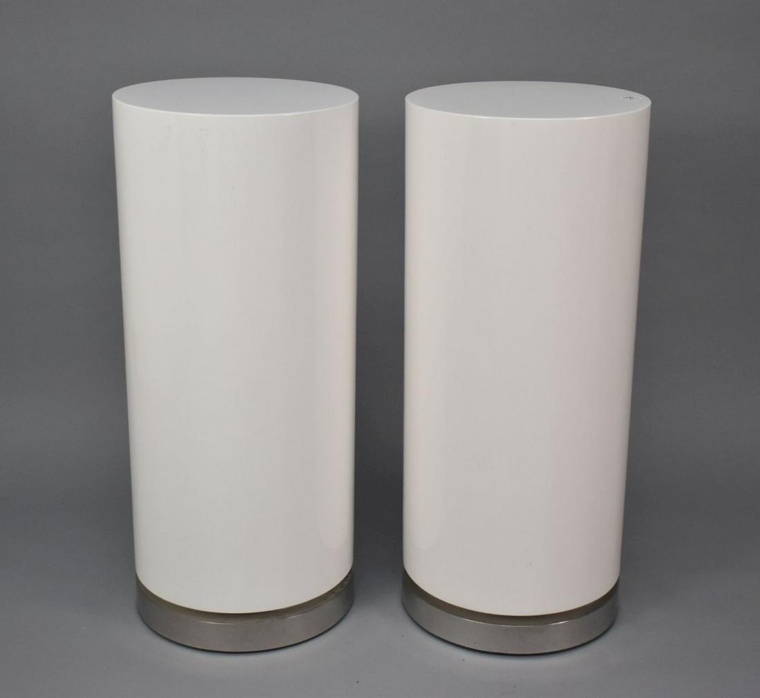Pair White Cylindrical Form Lucite Pedestals, 35"h x 15"dia (1 of 3)
