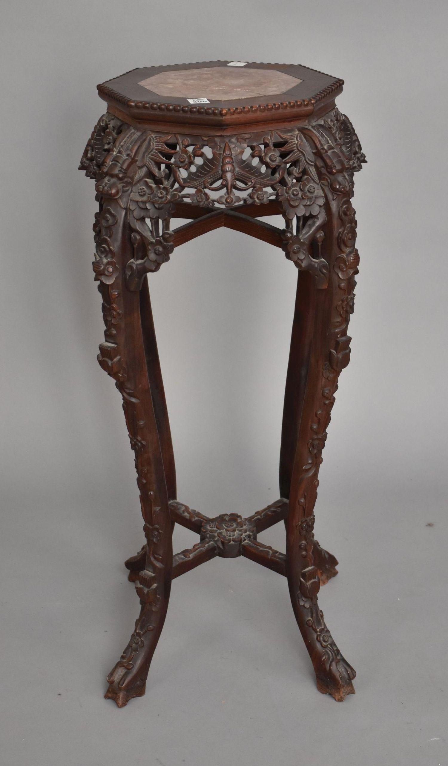 Oriental Carved Stand Marble Insert, 36"h (1 of 7)