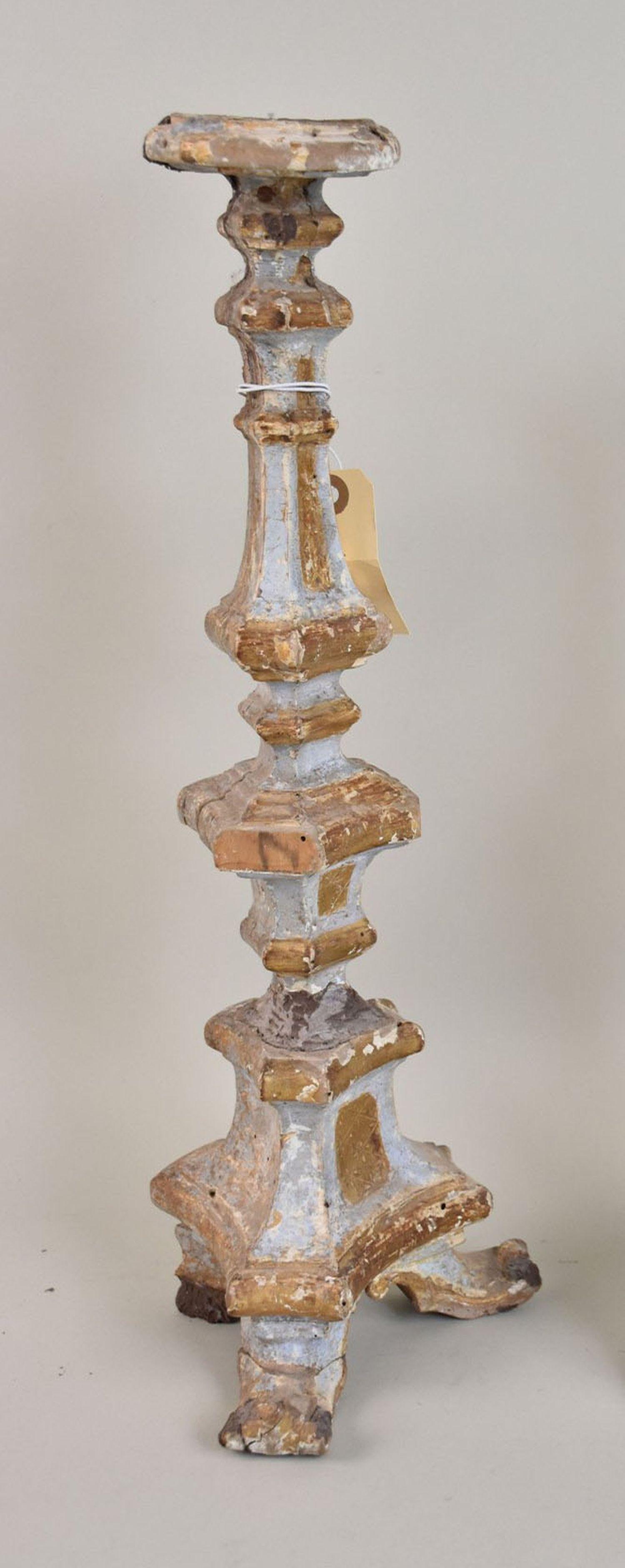 Italian 17th Century Hand Carved & Painted Gilded Wood Pricket Candlestick, Measures 18 in. High (1 of 4)