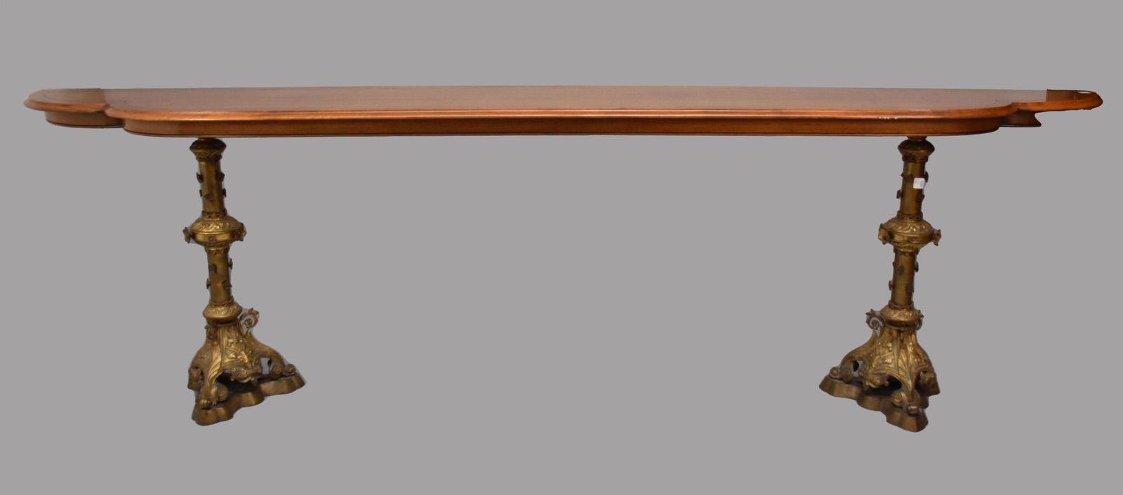 Console, Ornately Decorated, Pricket Form Supports Attached to Shaped & Polished Mahogany Top, 31"h (1 of 7)