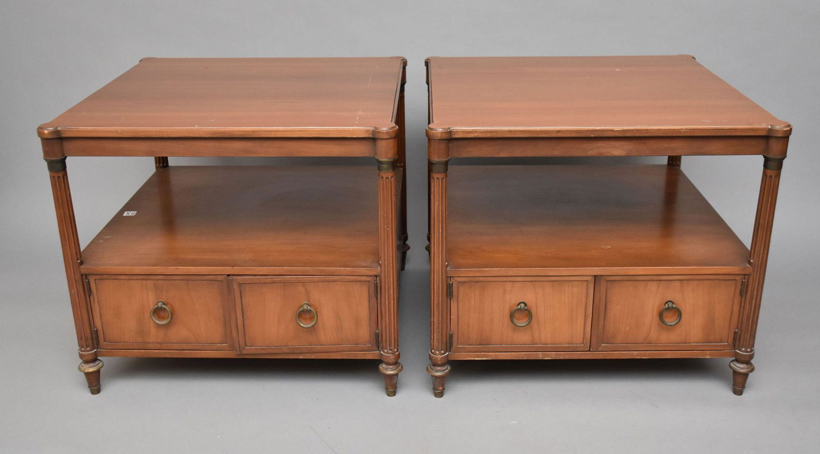 Pair Baker Mid-Century End Tables, Cabinet Doors Under Shelves, 23"h x 26"square (1 of 4)