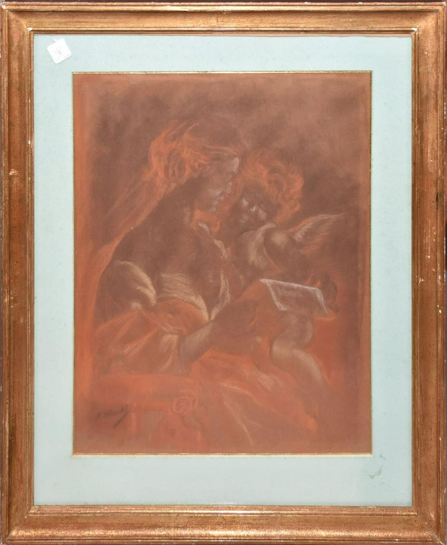 Alexander Warshawsky (1887 - 1945) Pastel Painting of Mother and Child. approx. 19-1/2 x 5-1/2 (1 of 6)