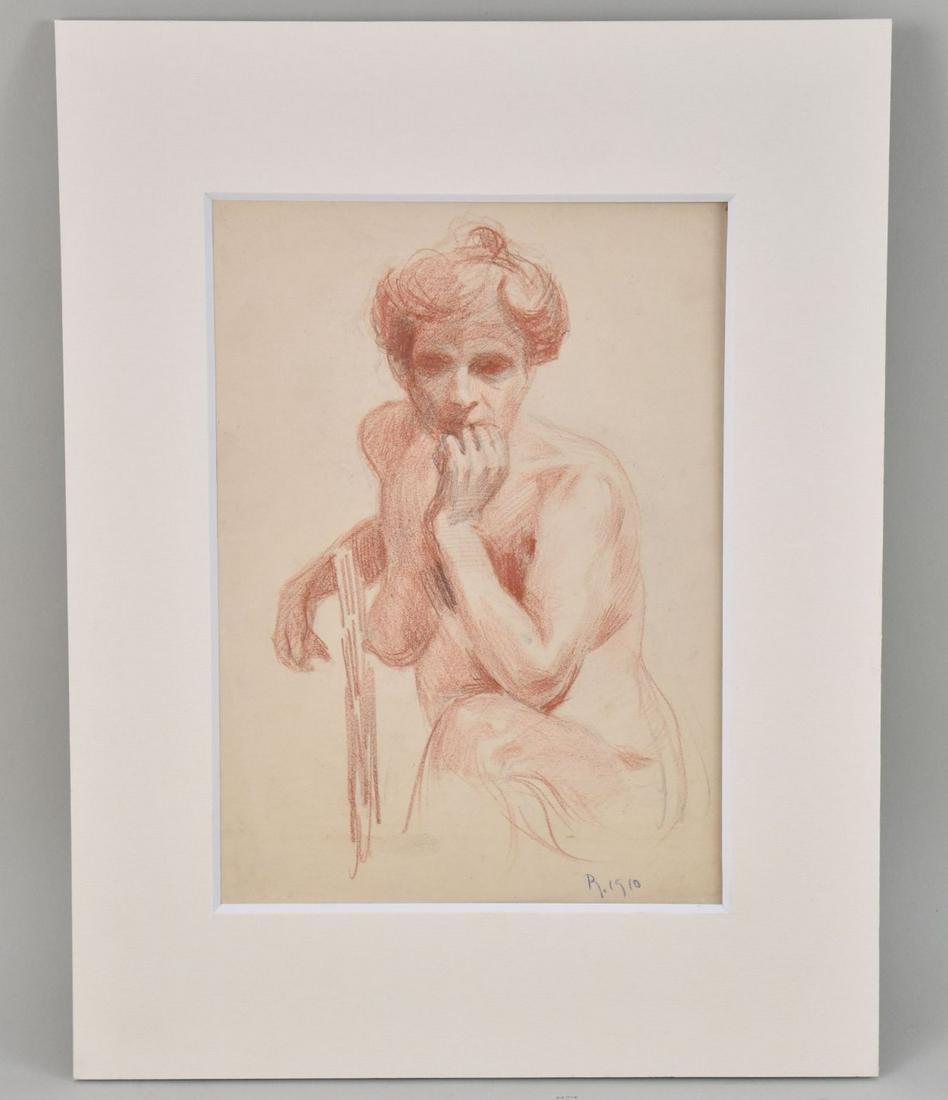 European School, Portrait of a Seated Lady, Red and Black Chalk, Bears Initial R. Dated 1910, (1 of 6)