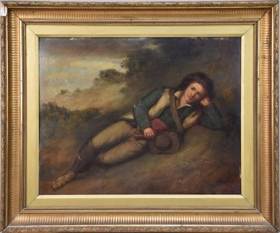J.S. Dewar (British, 19th c.) Tired Out, oil on board, signed lower right. 17-1/2 x 22 inches. (1 of 7)