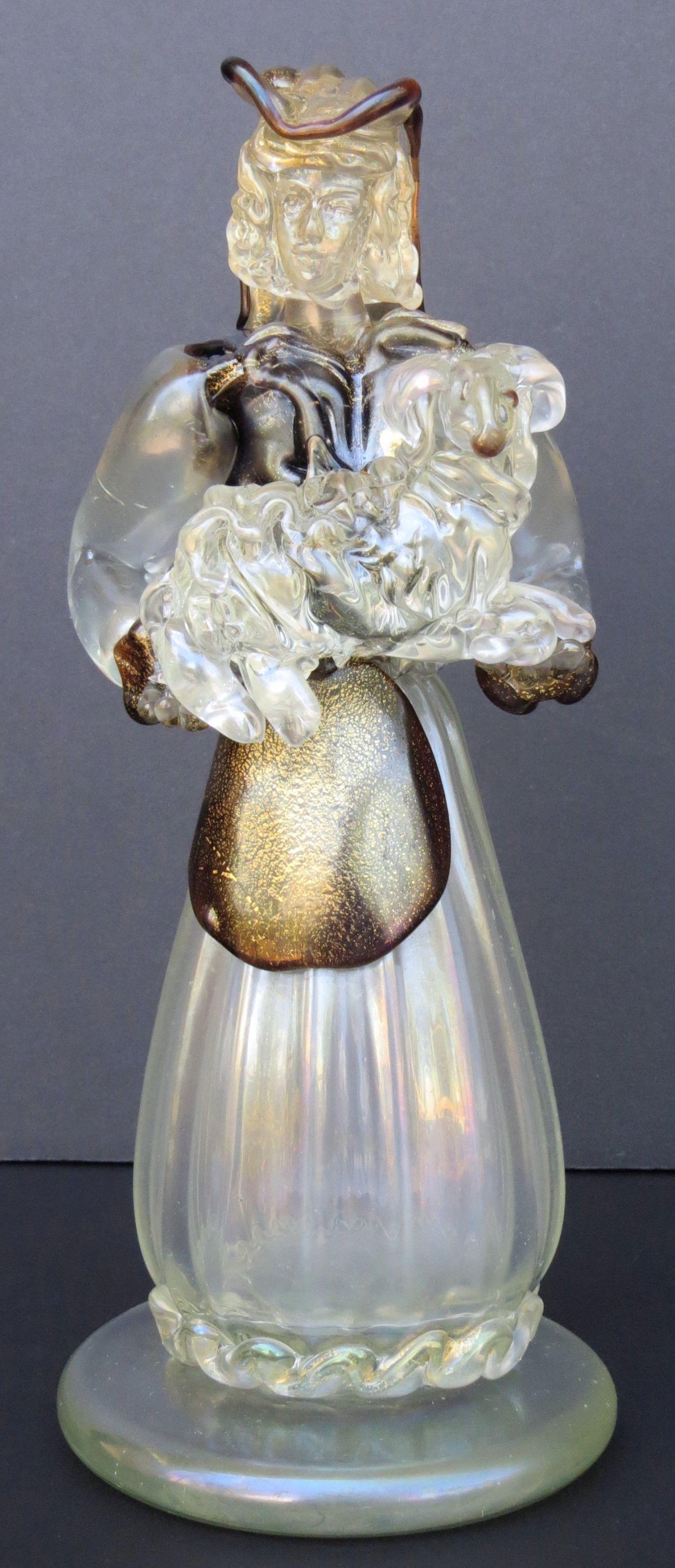 BAROVIER and TOSO (attributed), Vintage Murano Blown Glass Figure of a Woman Holding a Dog, circa (1 of 8)