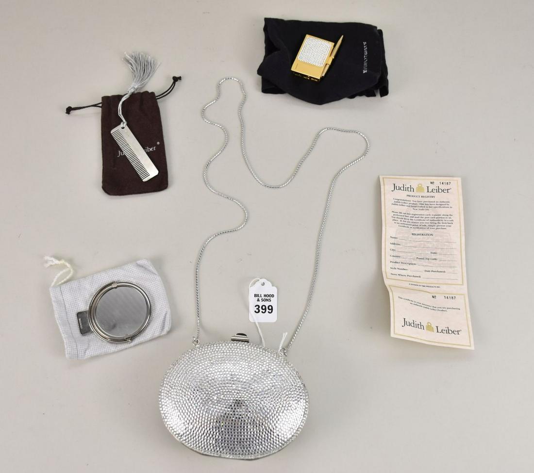 Judith Lieber Clear Beaded Purse with Mirror, Comb & Writing Pad. 5.25" x 4.5" Chain Strap is 20" (1 of 6)