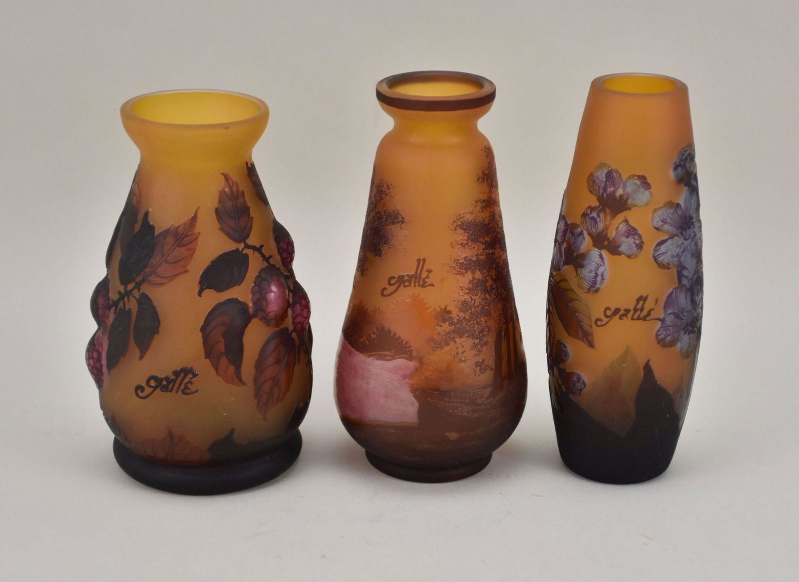 3 Galle Modern Glass Vases, 6"h & 6 1/2"H (1 of 8)