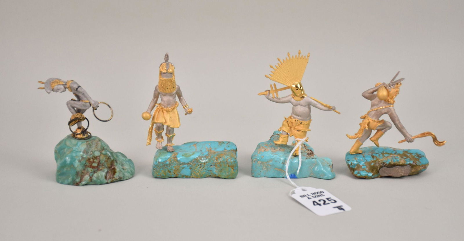 Mikael Redman 4 Silver & Turquoise American Indian Dancer Figurines - A group of four American (1 of 3)