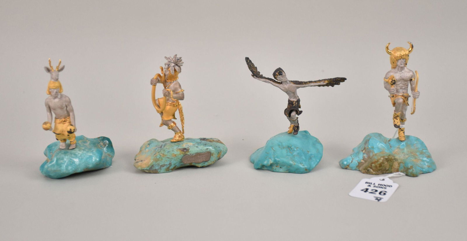 Mikael Redman 4 Silver & Turquoise American Indian Dancer Figurines - c. 1975. A group of four (1 of 8)