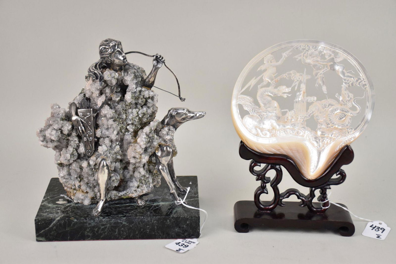 Silver & Quartz Sculpture & a Carved Shell - A natural quartz and silver sculpture of an female (1 of 9)