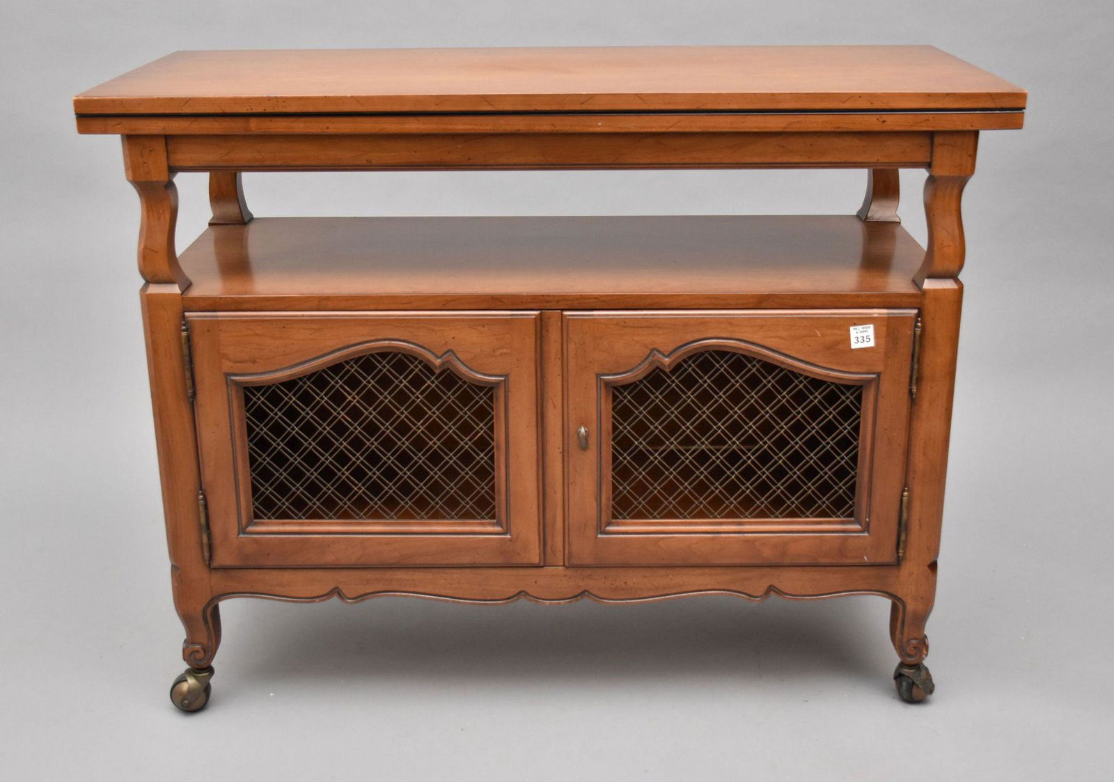 Country French Rolling Tea Cart Bar / Server, Top Extends Over Grid Doors with Shelf & Storage, 31"h (1 of 7)