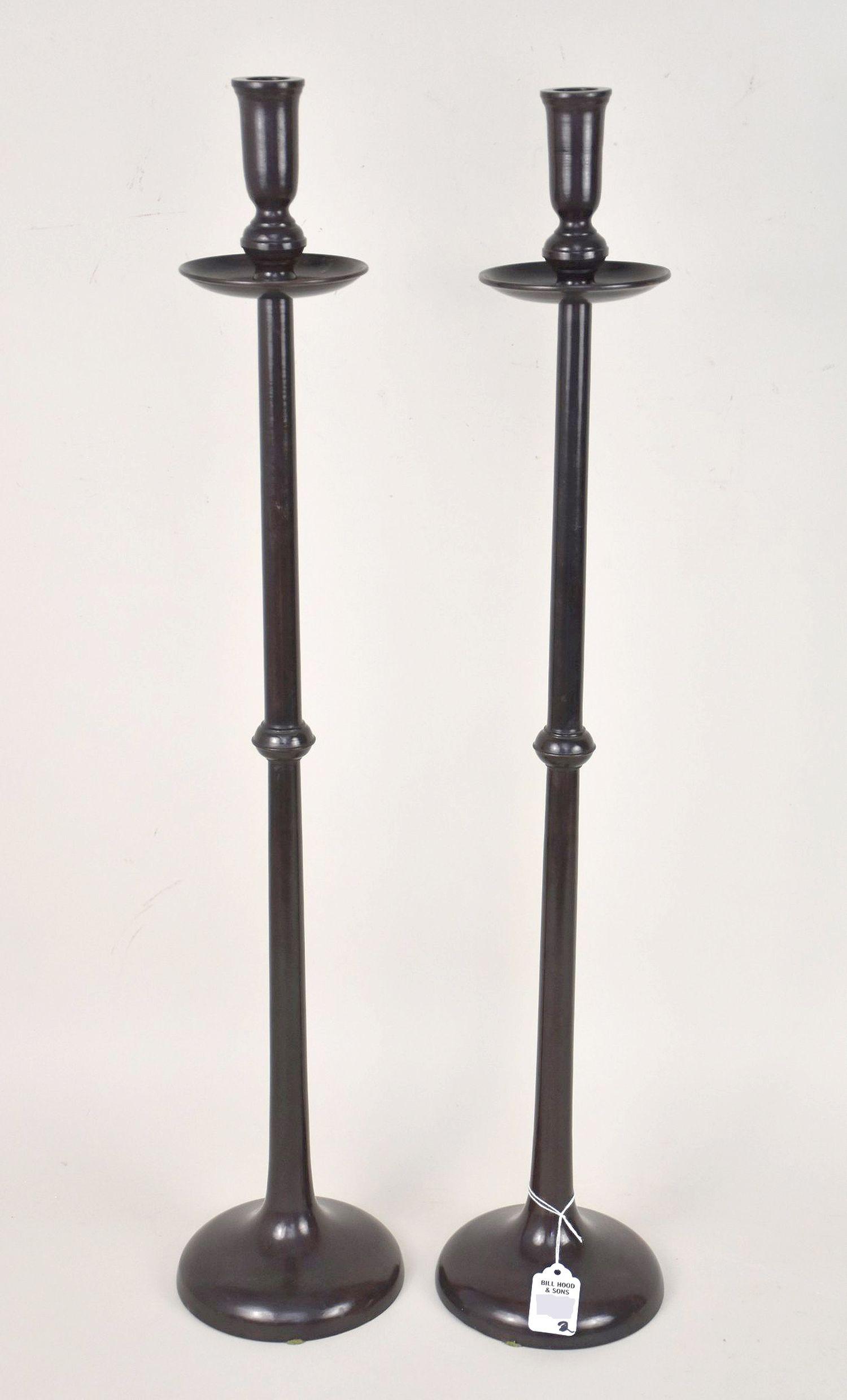 Pair Maitland Smith Patinated Bronze Candlesticks - 28 1/4" h. (1 of 5)