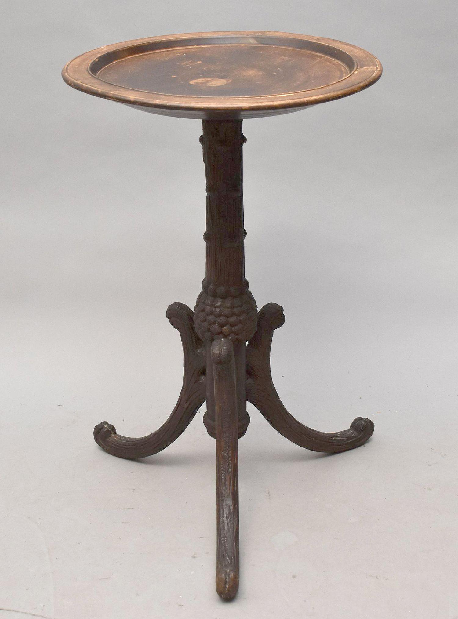 Faux Bois Continental Wine Table on Trifid Base, Insert Top, 30 1/2"h x 19"dia: Faux Bois Continental Wine Table on Trifid Base, Insert Top, 30 1/2"h x 19"dia