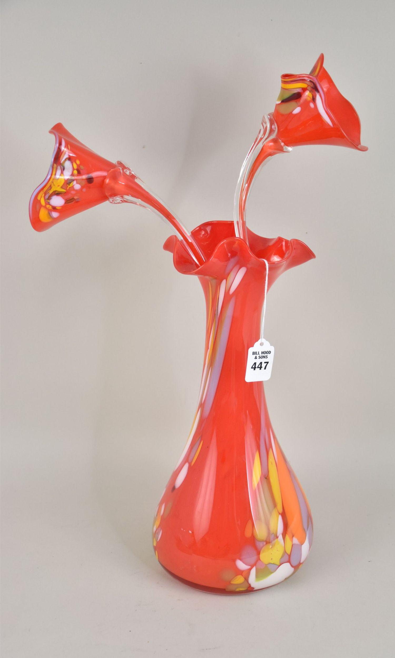 Murano Art Glass Vase with Flowers - An Italian Murano art glass vase, red, yellow, and white glass. (1 of 5)