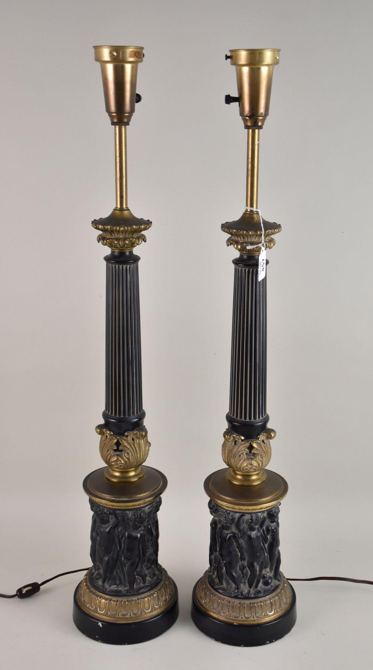 Pair Neo Classical Lamps, Brass & Ebony style, 32"h (1 of 7)