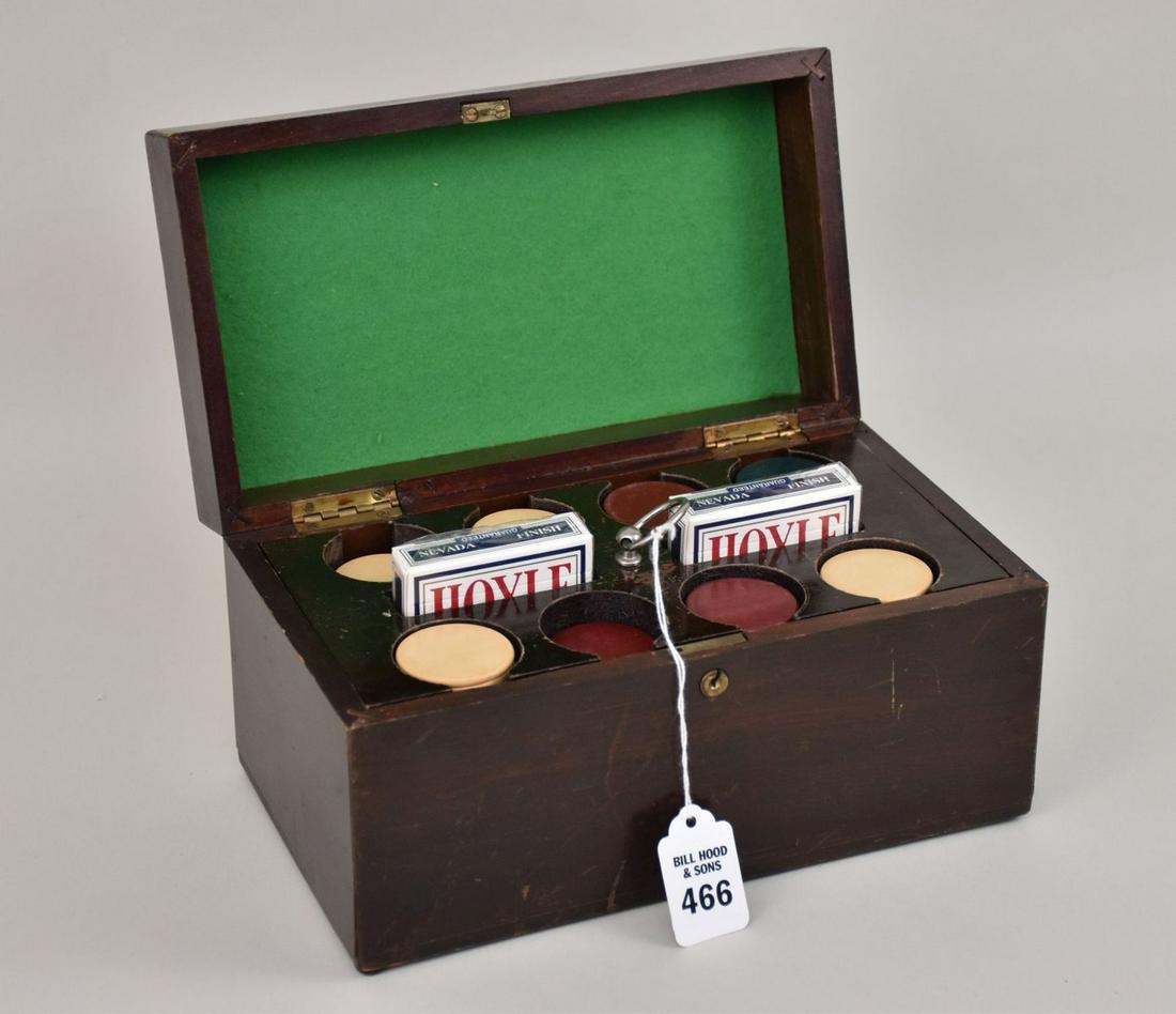 Vintage Poker Travel Set Box - C. 20th century. A set of vintage clay poker chips in red, (1 of 4)