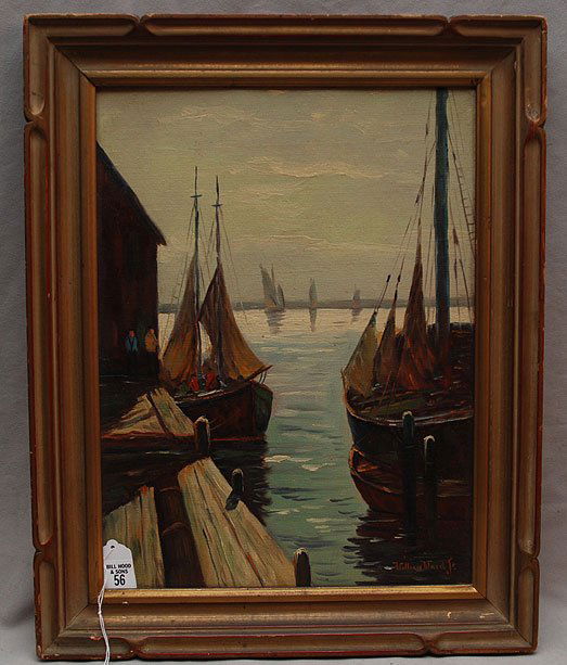 William Ward, Jr. (late 19th/20th centuries) oil on: William Ward, Jr. (late 19th/20th centuries) oil on board, "Harbor Scene", 16"x12"