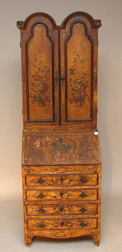 19th c. painted Venetian secretary, 72"h x 15 1/2": 19th c. painted Venetian secretary, 72"h x 15 1/2"d (some paint loss)