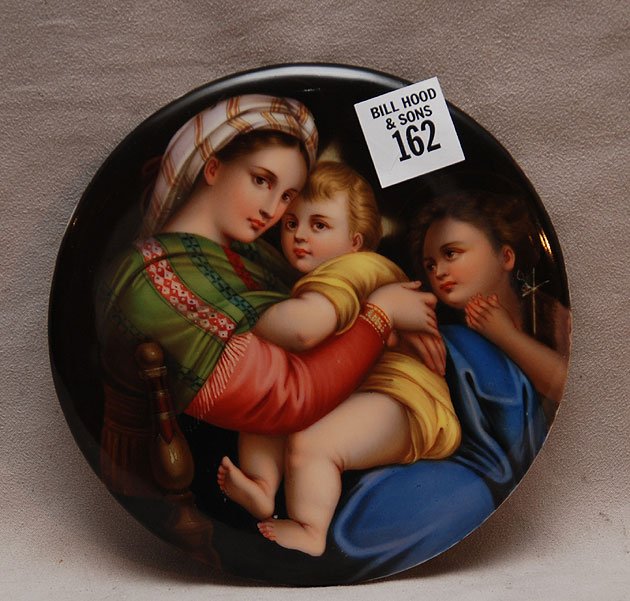 Berlin circular painted porcelain plaque, after Ra: Berlin circular painted porcelain plaque, after Raphael, 6"dia