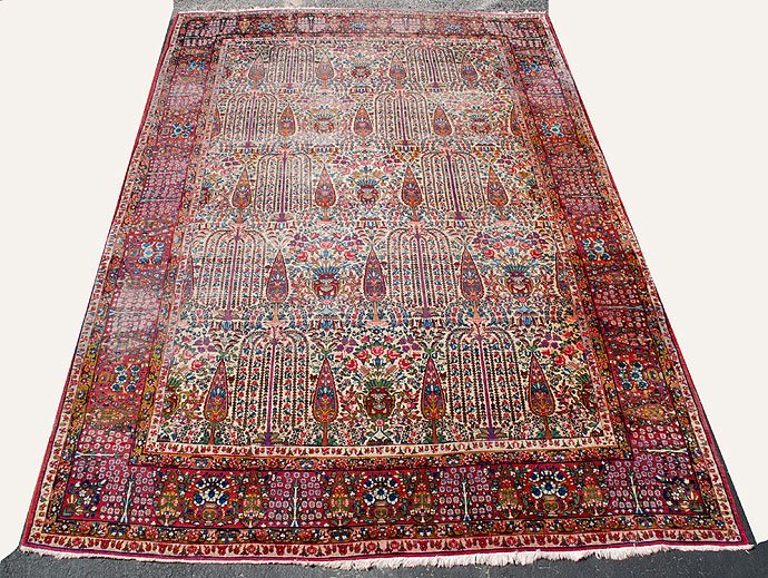 Persian Kerman Vase Carpet, ca. 1930's-40's, Tree : Persian Kerman Vase Carpet, ca. 1930's-40's, Tree of life motif, 12ft 6in x 8ft 7in
