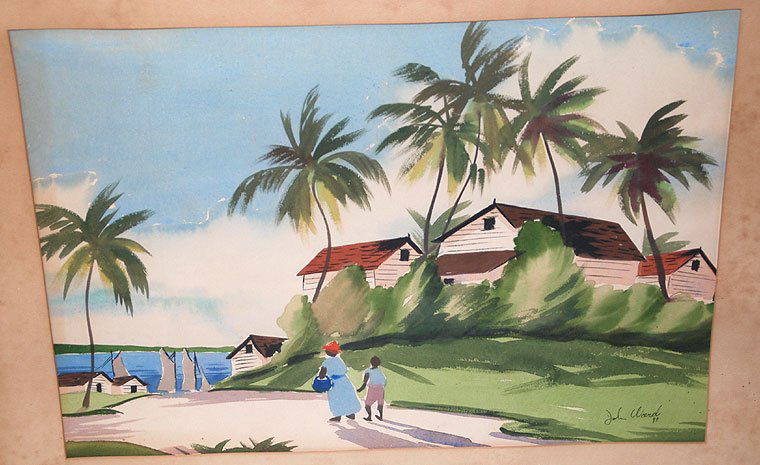 John Ward, Island Scene Watercolor, 16-1/2"x24": John Ward, Island Scene Watercolor, 16-1/2"x24"