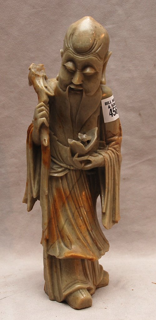 Chinese soapstone figure of Immortal, 19th c, 11 1: Chinese soapstone figure of Immortal, 19th c, 11 1/2"h