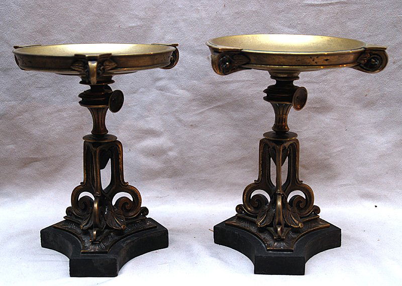 Pair of bronze compotes, 8 1/4"h x 6 3/4"w: Pair of bronze compotes, 8 1/4"h x 6 3/4"w