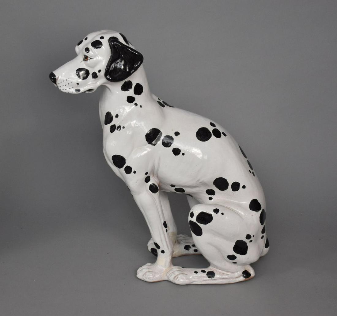 Vintage Italian Glazed Terracotta Dalmatian Sitting Dog Figure  - A large glazed terracotta figure (1 of 12)