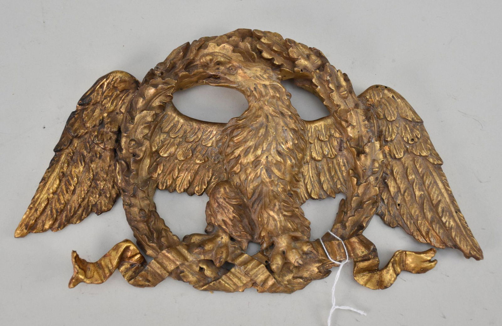 18th Century Hand Carved  Gilded Wood Eagle with Laurel Leaves and Ribbons, 6.5 x 11 Inches (1 of 4)