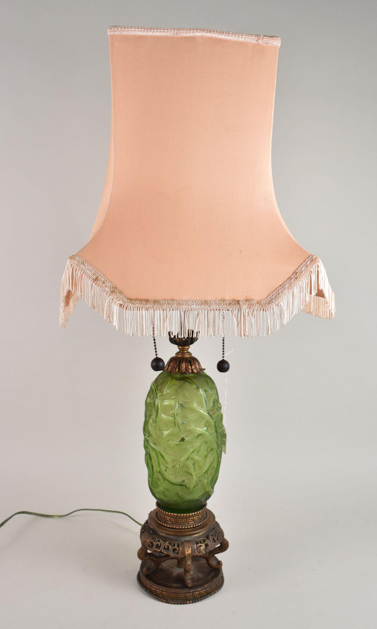 R. Lalique French Green Ronces Vase Lamp - French Rene Lalique art glass vase in the Ronces pattern, (1 of 5)