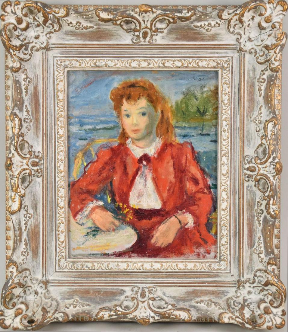 Robert J. Phillips (Born 1946) oil on artist board, Lady in Red, 10 x 8 inches overall size 19 x 17 (1 of 6)