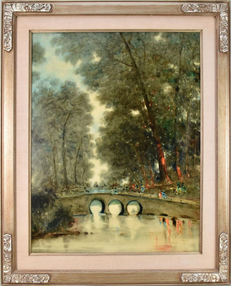 Stefano Sideris (Greece 1921 - 1978) oil on canvas, Bridge Scene, 30 x 24 (1 of 7)