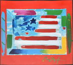 Peter Max (American, b. 1937) Pop Art American Flag with Hearts, mixed media - acrylic paint over