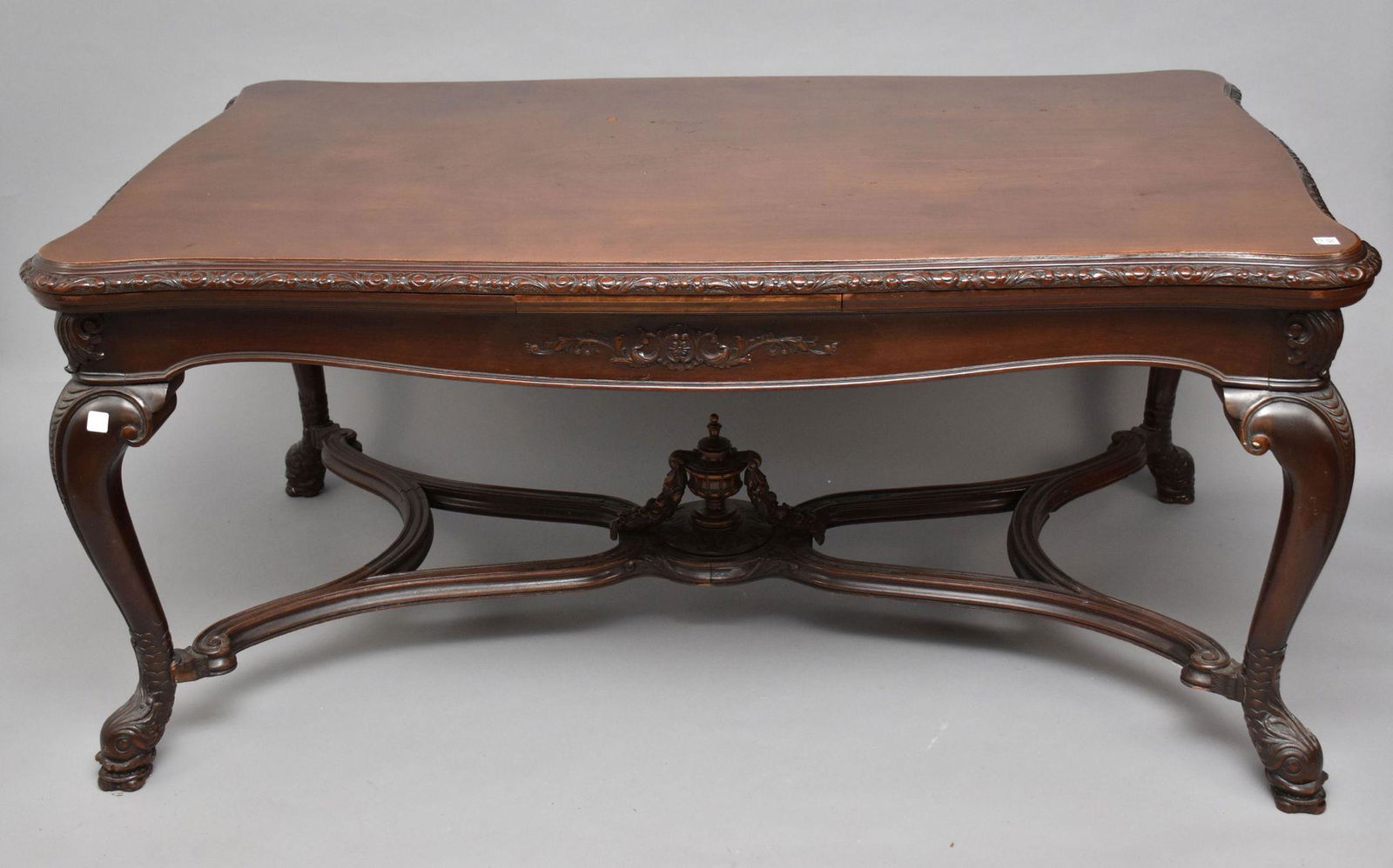 Continental Mahogany Refractory Table, Carved Legs on Carved Dolphin Feet, 30"h x 64"w x 40"d (1 of 8)
