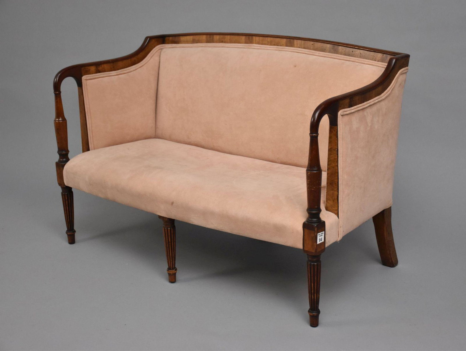 Child's Federal Style Settee with Mahogany Frame & Pink Cloth Suede Fabric, 36"h x 23"w (1 of 4)