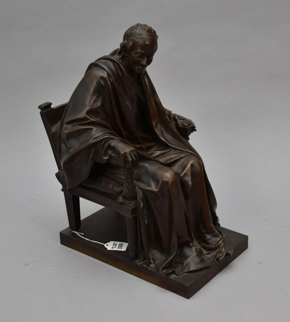 After Jean-Antoine Houdon Bronze Figure of Seated Voltaire, Barbedienne Foundry - A patinated bronze (1 of 15)