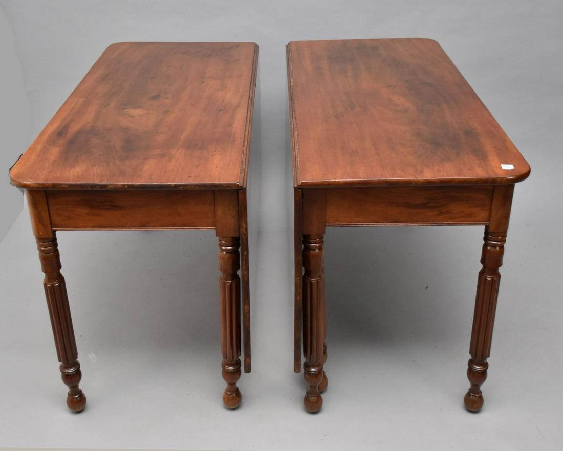 19th C Mahogany 2 part Dining Table each with 5 reeded legs, 82"w x 48"d (1 of 8)