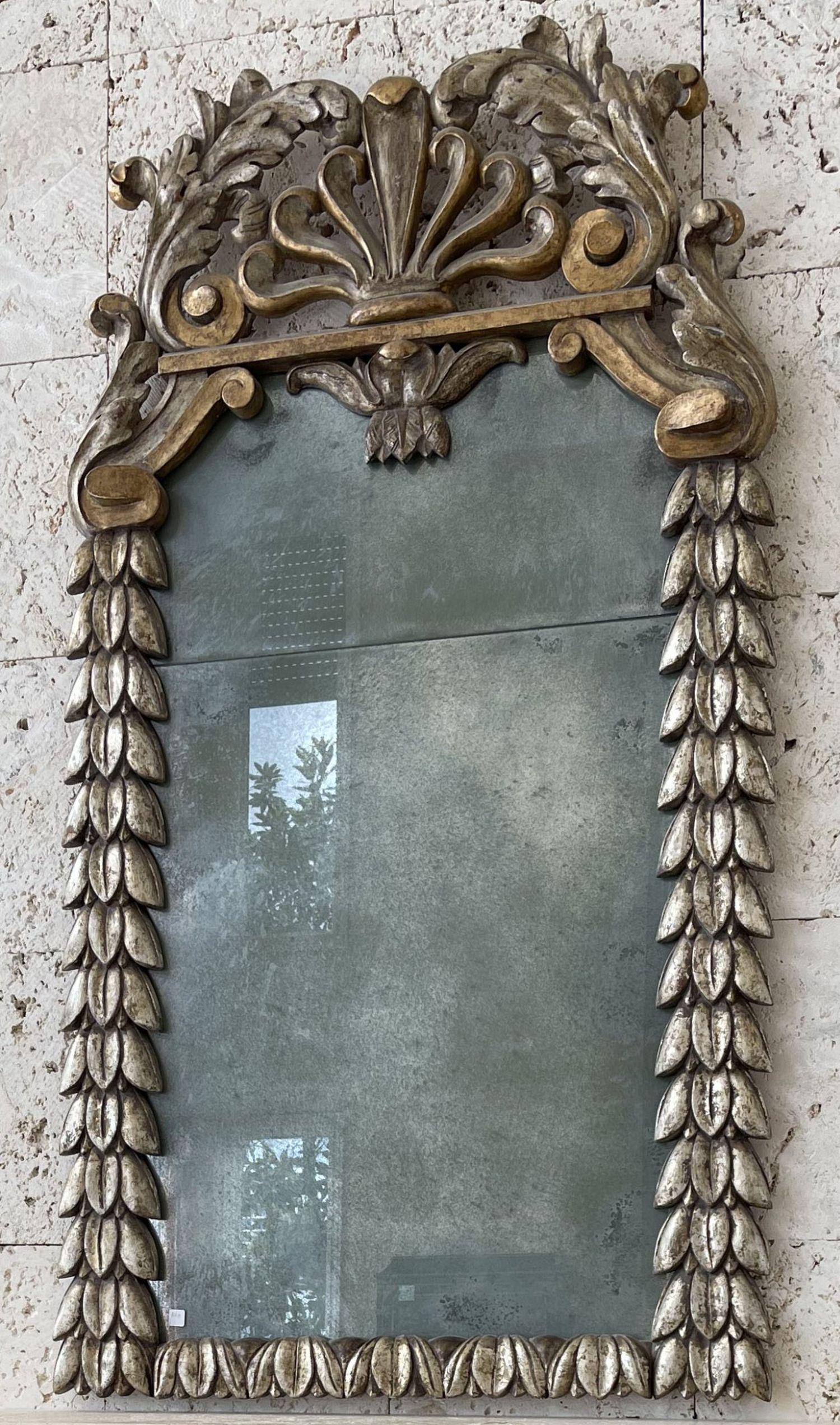 Oversized Carved Laurel Leaf & Crown Framed Mirror, Silvered with Gold Accents, 74"h x 41"w (1 of 7)
