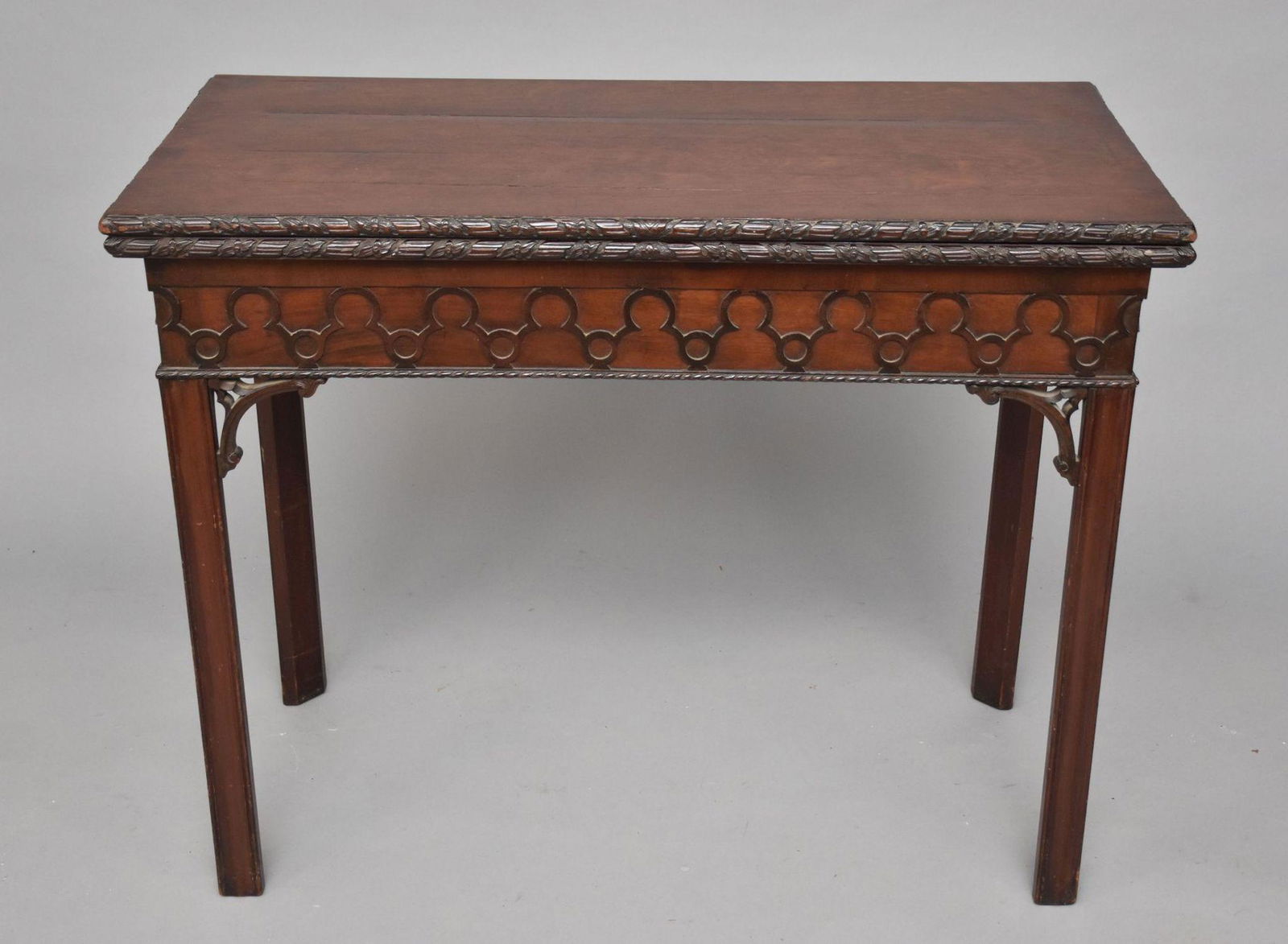 19th c. Carved Chippendale Style Card Table, flip top with red felt surface, 28 1/2"h x 36"w (1 of 5)