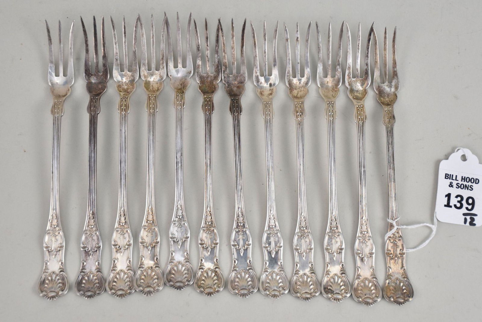 12 J.E. Caldwell Sterling Cocktail Forks - Three-tined cocktail forks with Shell & Scroll motif (1 of 3)
