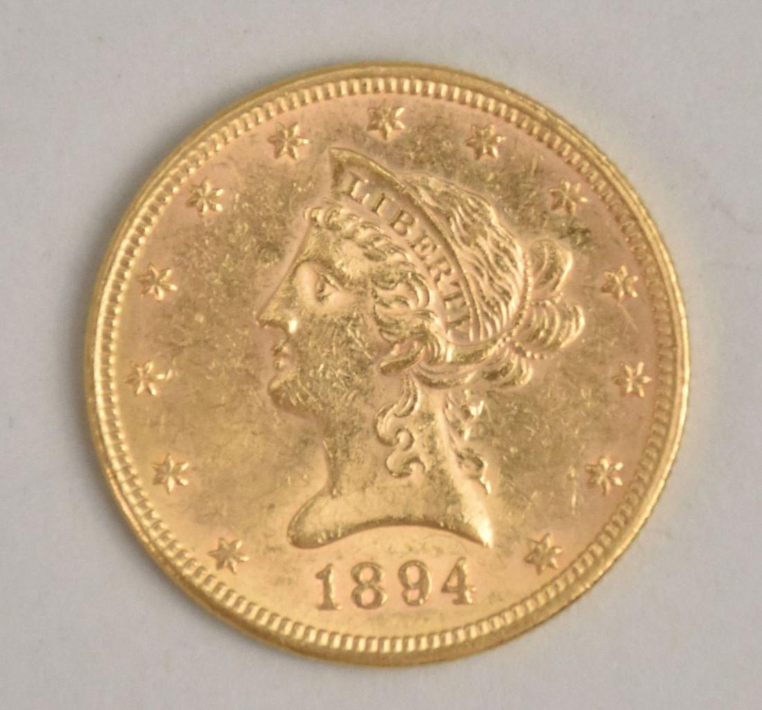 1894 Coronet Head Gold $10 Eagle Coin. Mintage: 2,470,778 Minted at: Philadelphia (No Mint Mark) (1 of 3)