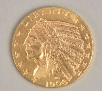 1908 Indian Head Gold $5 Half Eagle Early Gold: 1908 Indian Head Gold $5 Half Eagle Early Gold Coins Mintage: 578,012 Minted at: Philadelphia (No Mint Mark) Designer - Engraver: Bela Lyon Pratt Metal Composition: 90% Gold - 10% Copper Diameter: 21.