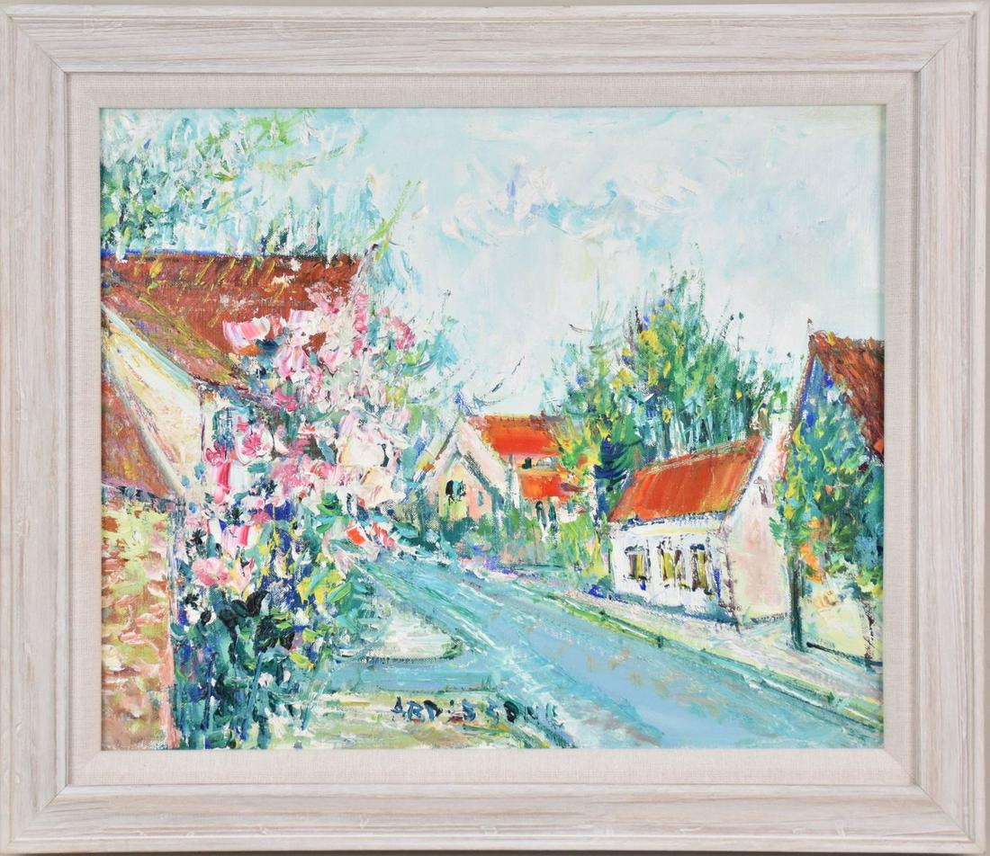 Yolande Ardissone (French, B.1927) oil on canvas, Title: Rosier Sur La Rue. 12.75 x 15.75 inches (1 of 5)