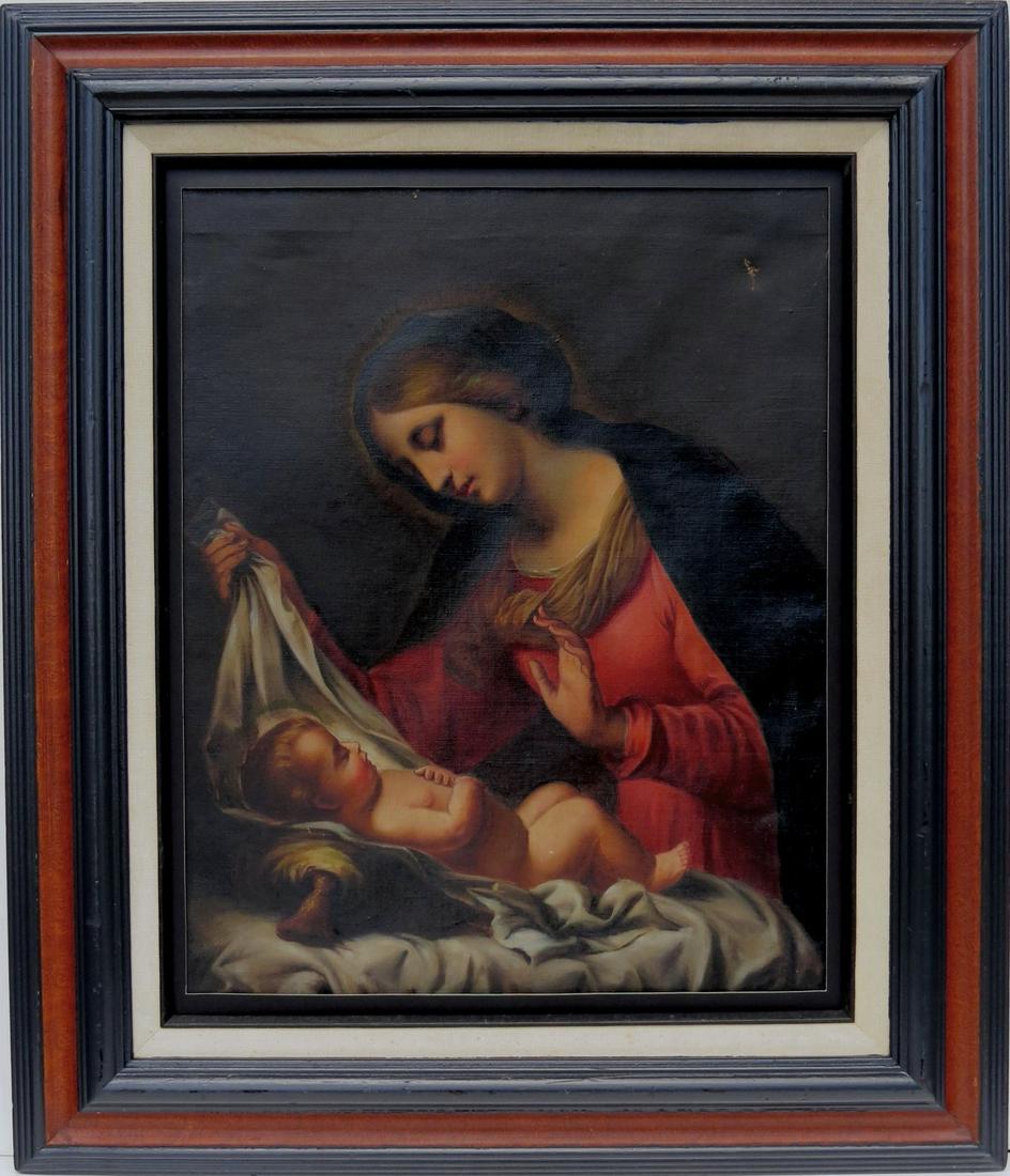 Antique Continental School, MARY AND INFANT JESUS, Oil/Canvas, 19 Â½ inches x 15 Â¾ inches, in a (1 of 7)